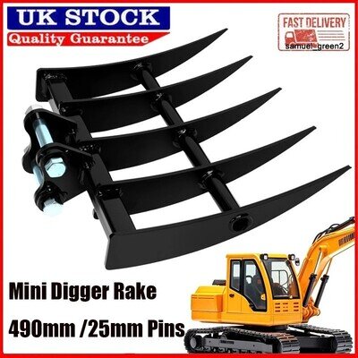 Mini Excavator Attachment Mini Digger Rake 490mm / 25mm Pins Mini Grabber Mini Excavator Attachment Mini Digger Rake 490mm / 25mm Pins Mini Grabber