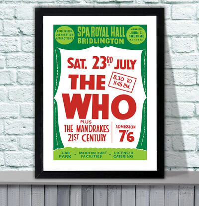 The Who 1966 Bridlington Repro Concert Poster - 4 Sizes - 3 Framed Options The Who 1966 Bridlington Repro Concert Poster - 4 Sizes - 3 Framed Options