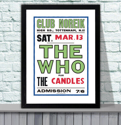 The Who Club Noreik 1965 Repro Concert Poster - 4 Sizes - 3 Framed Options The Who Club Noreik 1965 Repro Concert Poster - 4 Sizes - 3 Framed Options