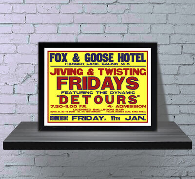 The Who Detours Fox & Goose Repro '63 Concert Poster - 4 Sizes -3 Framed Options The Who Detours Fox & Goose Repro '63 Concert Poster - 4 Sizes -3 Framed Options