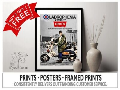 Quadrophenia Levi Advert Lambretta Print Poster MULTI-PRINT Three FRAMED Options Quadrophenia Levi Advert Lambretta Print Poster MULTI-PRINT Three FRAMED Options