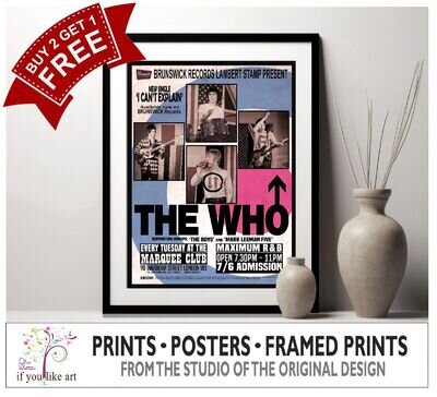 The Who 1965 Marquee Concert Poster MULTI-PRINT or Three FRAMED Options NEWMULTI The Who 1965 Marquee Concert Poster MULTI-PRINT or Three FRAMED Options NEWMULTI