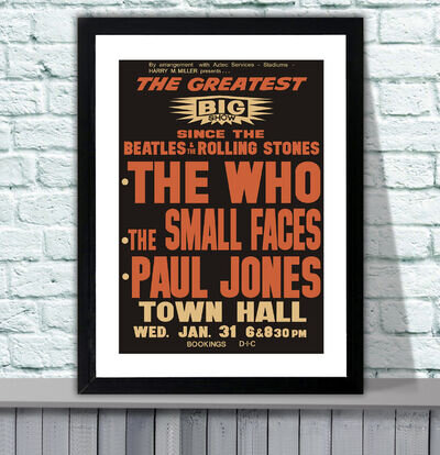 The Who 1968 New Zealand Repro Concert Poster - 4 Sizes - 3 Framed Options The Who 1968 New Zealand Repro Concert Poster - 4 Sizes - 3 Framed Options