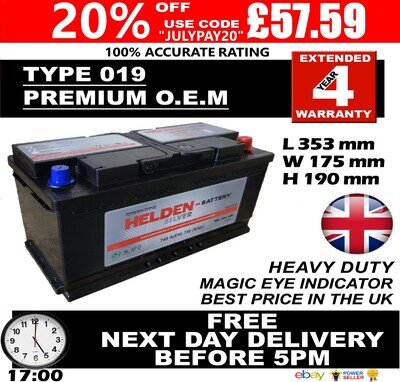 DIESEL CAR BATTERY 019 100AH/C100 12V HDUTY SEALED AUDI BMW MERCEDES FORD VW