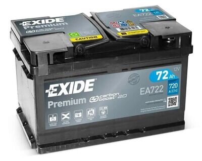 EA722 Premium 100 12V Car Battery 5 Year Guarantee 72AH 720CCA 0/1 B13 By Exide