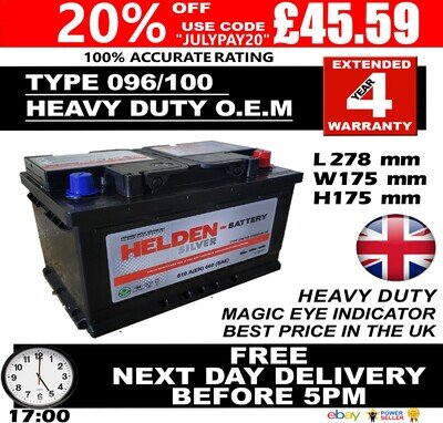 VW GOLF 4 5 DIESEL CAR BATTERY 096 100 12V HEAVY DUTY SEALED 1.9 2.0 TDI 24HRDEL