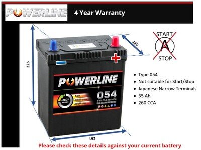 Battery fits HONDA JAZZ 1.2 1.3 1.4 1.5 2002 on 054 265A 32Ah 4Yr Warranty New