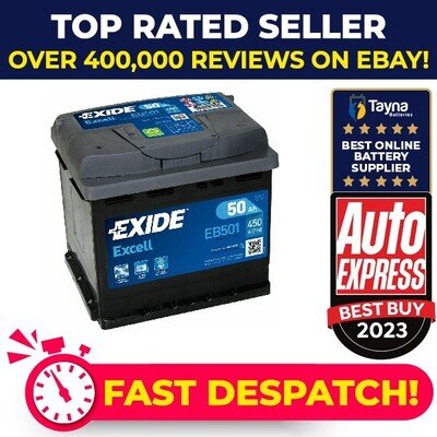 Car Battery EB501 Exide 077 450A 50Ah 4Yr Warranty 207x175x190 Excell