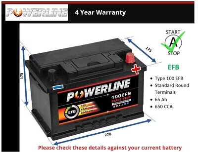 EFB Battery fits FORD FOCUS Stop Start 100 EFB 650A 65Ah 4Yr Warranty