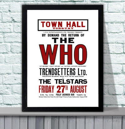 The Who Telstars Torquay Town Hall Concert Poster - 4 Sizes - 3 Framed Options The Who Telstars Torquay Town Hall Concert Poster - 4 Sizes - 3 Framed Options