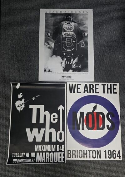 Quadrophenia 1973 Uk Poster Plus The Who, Mods Posters X 3 Rare Quadrophenia 1973 Uk Poster Plus The Who, Mods Posters X 3 Rare