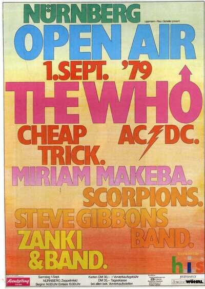 THE WHO / AC/DC / SCORPIONS Concert Poster - Nurnberg 1979 10"x7" reprint THE WHO / AC/DC / SCORPIONS Concert Poster - Nurnberg 1979 10"x7" reprint