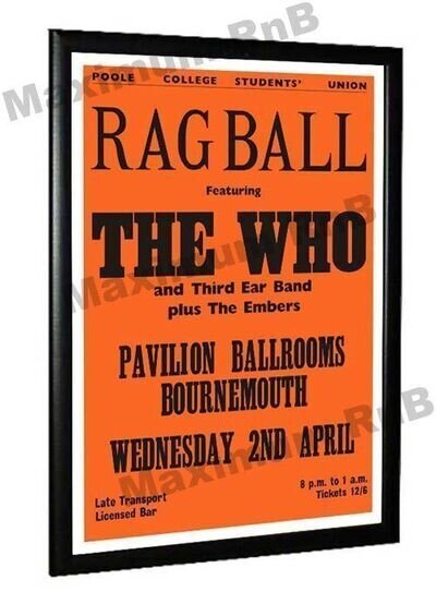The Who Concert Poster Rag Ball Pavilion Bournemouth 1969 The Who Concert Poster Rag Ball Pavilion Bournemouth 1969