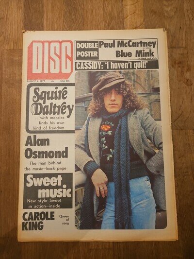 Disc Newspaper August 4th 1973 Roger Daltrey Cover Paul McCartney Poster Disc Newspaper August 4th 1973 Roger Daltrey Cover Paul McCartney Poster