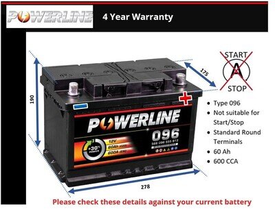 Battery fits LAND ROVER DISCOVERY SPORT FREELANDER 1999 on 096 600A 60Ah Quality