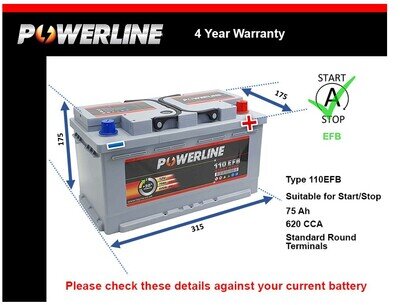EFB Battery fits FORD KUGA 2008 on Stop Start 110 EFB 620A 75Ah 4Yr Warranty New