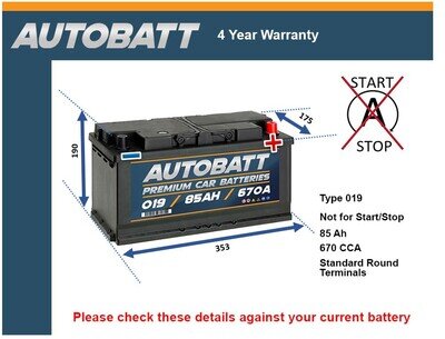 Battery fits RANGE ROVER Mk3 SPORT Mk4 019 670A 85Ah 4Yr Warranty New