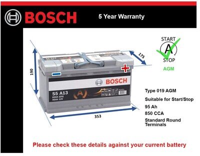 AGM Car Battery fits BMW 330E 116 116D X5 i4 218 Z4 118 M2 Stop Start