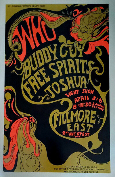 THE WHO / BUDDY GUY Concert Poster 3rd Printing Fillmore East 1968 20" x 32 1/2"