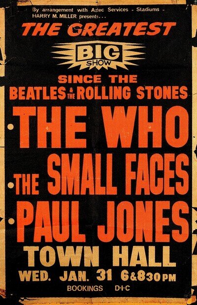 THE WHO Concert Window Poster - Town Hall, Wellington, NZ 1968 - re-print