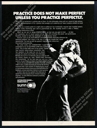 1976 The Who Roger Daltrey photo Sunn amps PA system vintage print ad