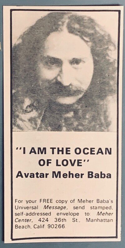 AVATAR MEHER BABA original 1971 PRINT ADVERT Universal Message OCEAN OF LOVE
