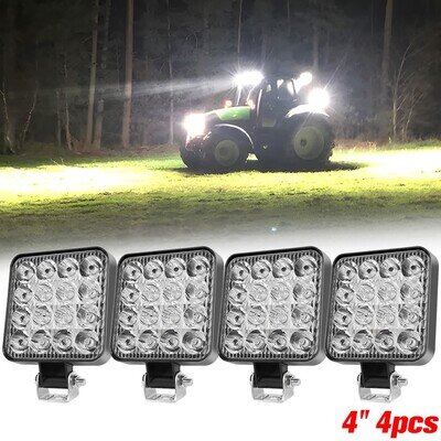 Fit Digger Excavator 4inch Work Light Lamp Square Komatsu Hitachi Kubota 4pcs