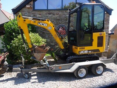 JCB 15C-1 MINI DIGGER with ifor plant trailer, 1.6 TONNE, EXCAVATOR, 3 buckets