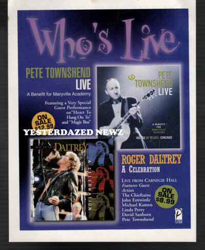 1999 Print Ad for Pete Townshend Live & Roger Daltrey Live from Carnegie Hall