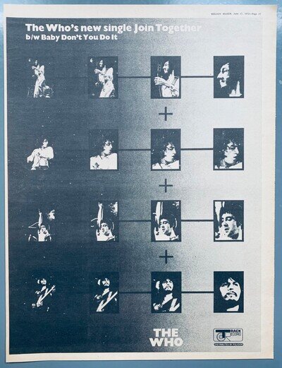 THE WHO 1972 original POSTER ADVERT JOIN TOGETHER Pete Townshend Roger Daltrey
