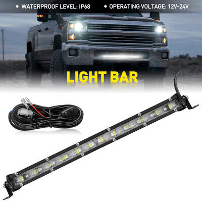 14 Inch LED Work Light Bars Spot Flood + Bracket + Harness Driving Offroad Truck