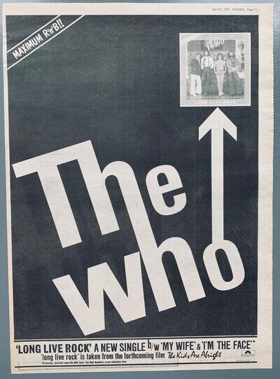 THE WHO 1979 original POSTER ADVERT LONG LIVE ROCK Pete Townshend Roger Daltrey