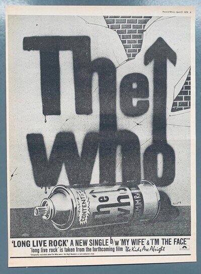 THE WHO 1979 vintage POSTER ADVERT LONG LIVE ROCK Pete Townshend Roger Daltrey